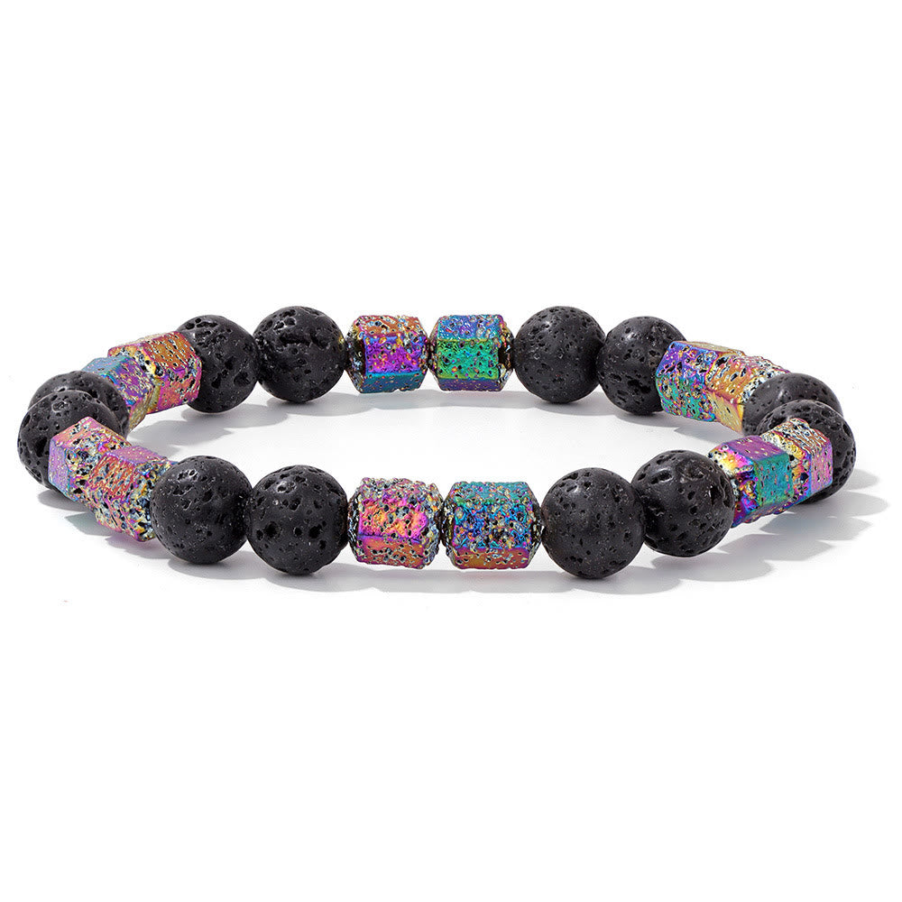 Olivenorma Glitter Geometric Lava Stone Beaded Bracelet