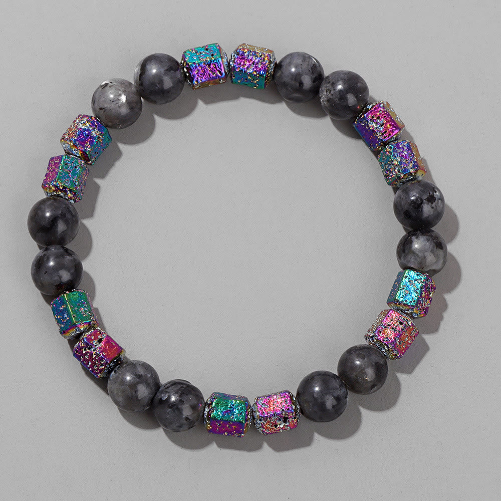 Olivenorma Glitter Geometric Lava Stone Beaded Bracelet