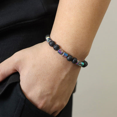 Olivenorma Glitter Geometric Lava Stone Beaded Bracelet