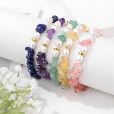 Olivenorma Irregular Gem Gravel Pearl Beaded Bracelet