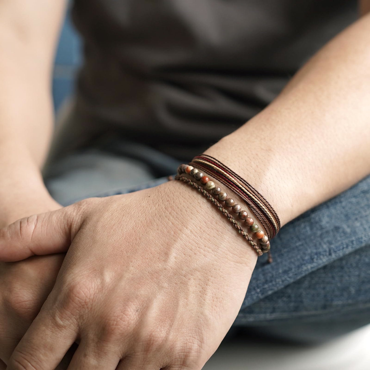 Olivenorma Natural Beads Cotton Rope Braided Bracelet