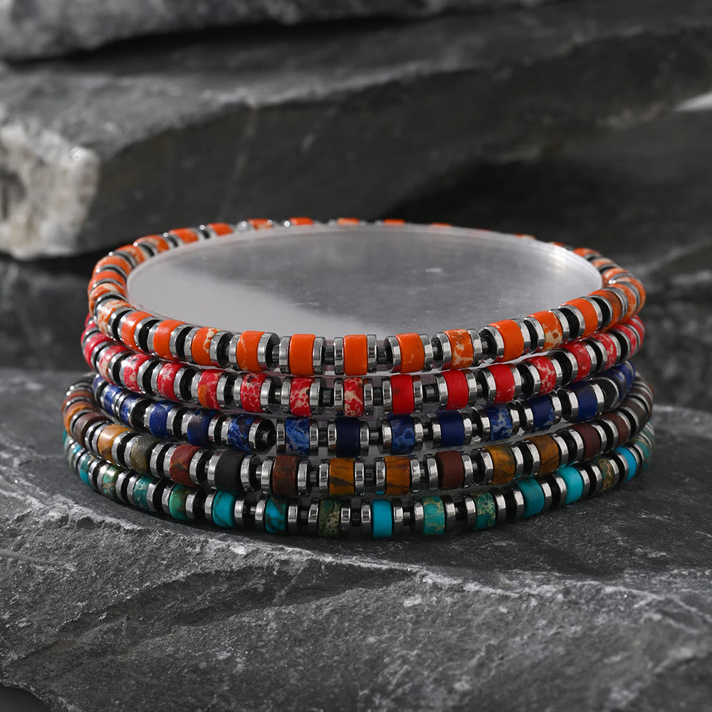 Olivenorma Boho Style Natural Agate Gem Beaded Bracelet