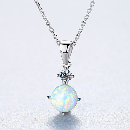 Olivenorma 925 Sterling Silver Round Opal Charm Necklace