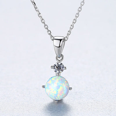 Olivenorma 925 Sterling Silver Round Opal Charm Necklace