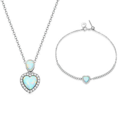 Olivenorma Heart Shaped Charm Necklace Bracelet Jewelry Set