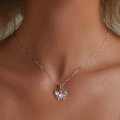 Olivenorma Butterfly Shaped Opal Charm S925 Silver Necklace