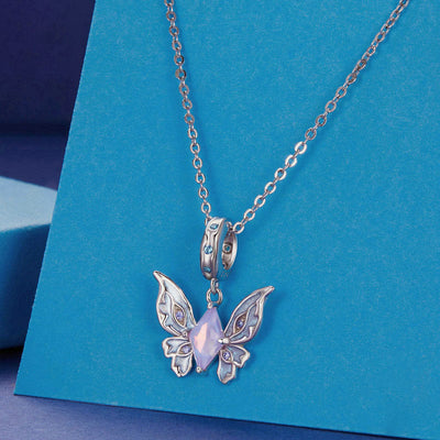 Olivenorma Butterfly Shaped Opal Charm S925 Silver Necklace