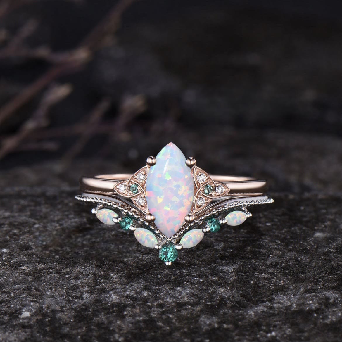 Olivenorma Eternal Glow Opal Promise Ring Set