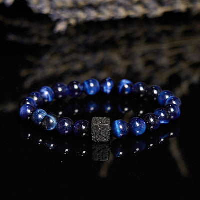 Olivenorma Blue Tiger Eye Lava Stone Beaded Bracelet