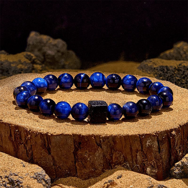 Olivenorma Blue Tiger Eye Lava Stone Beaded Bracelet