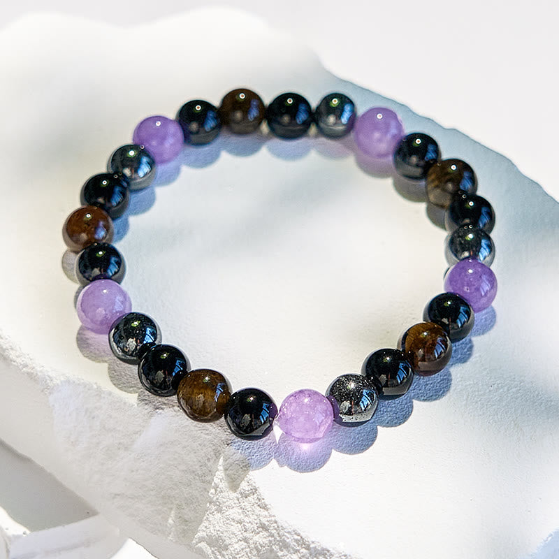 Olivenorma Amethyst Obsidian Tiger Eye Hematite Beaded Bracelet