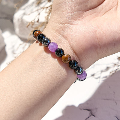 Olivenorma Amethyst Obsidian Tiger Eye Hematite Beaded Bracelet