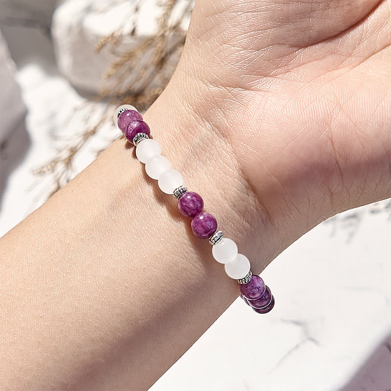 Olivenorma Natural Lepidolite Clear Crystal Beaded Bracelet