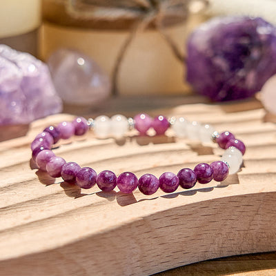 Olivenorma Natural Lepidolite Clear Crystal Beaded Bracelet