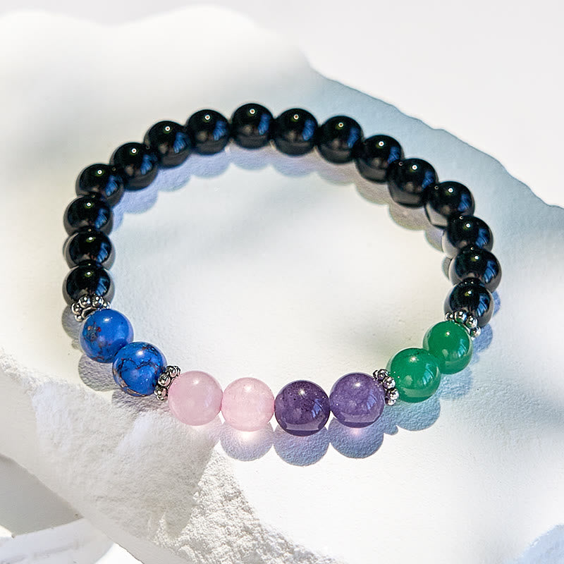 Olivenorma Obsidian Lapis Lazuli Rose Quartz Beaded Bracelet