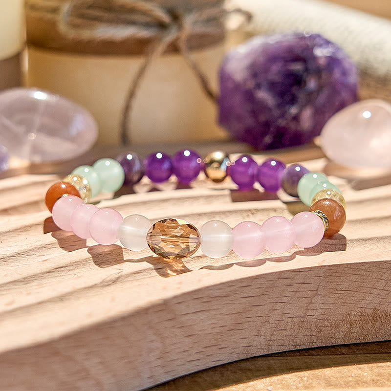 Olivenorma Amethyst Rose Quartz Green Aventurine Beaded Bracelet