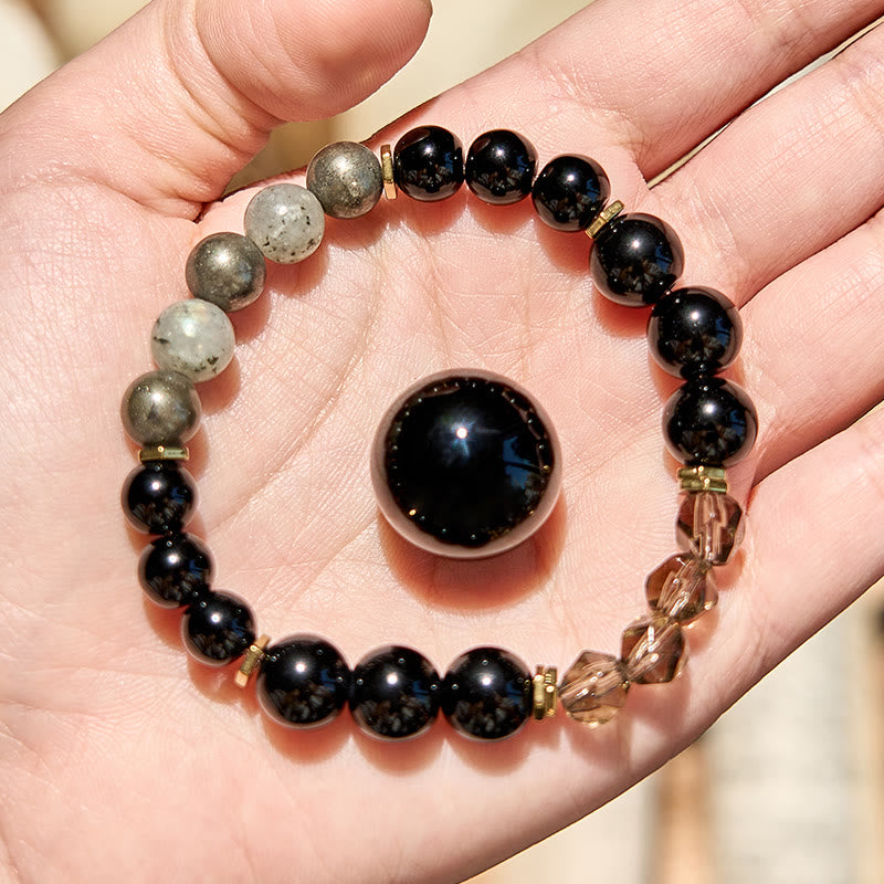 Olivenorma Labradorite Obsidian Smoky Quartz Beaded Bracelet