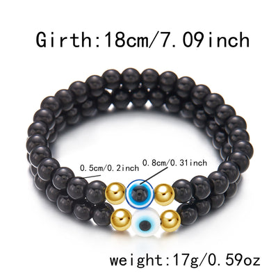 Olivenorma Natural Black Onyx Evil Eye Beaded Bracelet