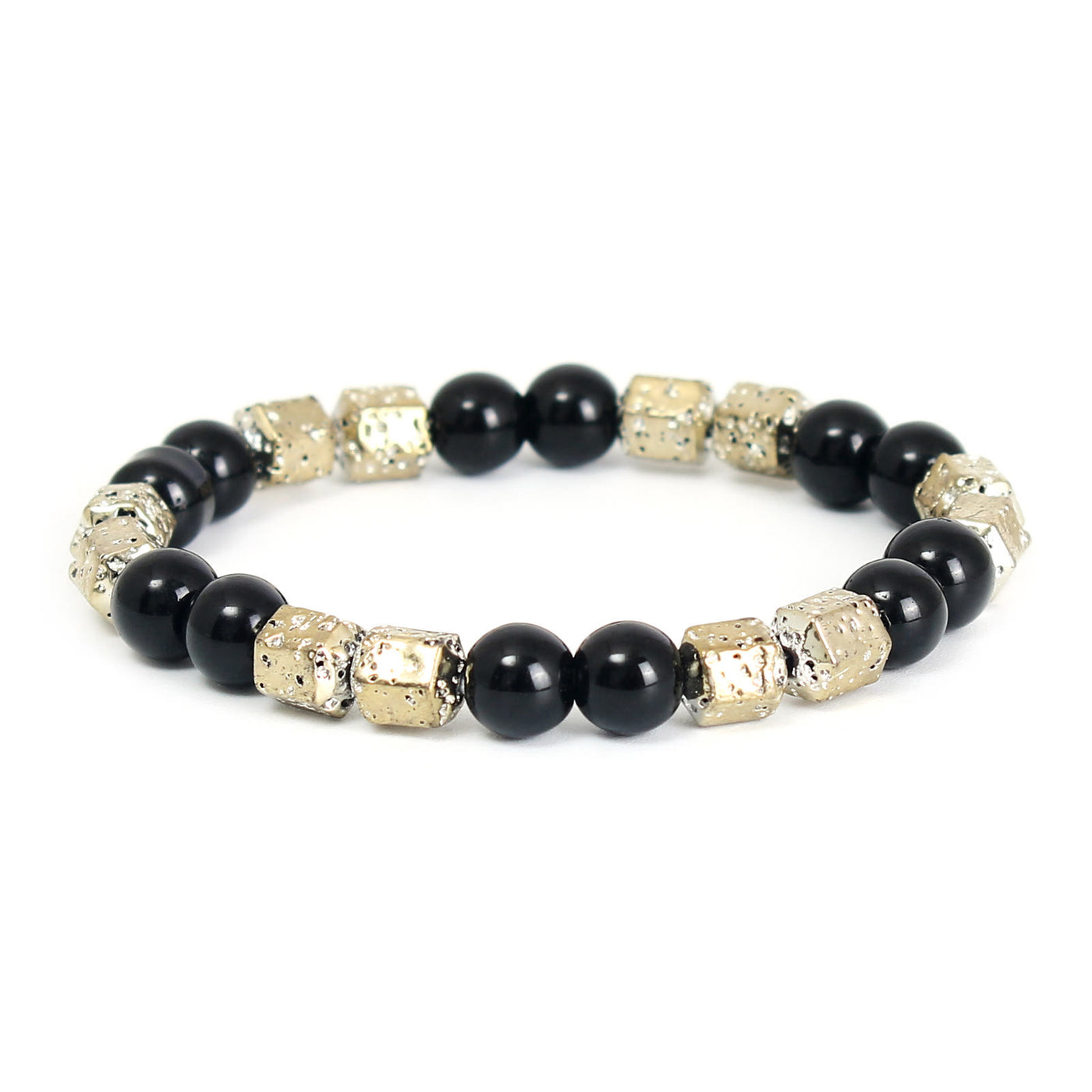 Olivenorma Electroplated Hematite Lava Stone Black Onyx Beaded Bracelet