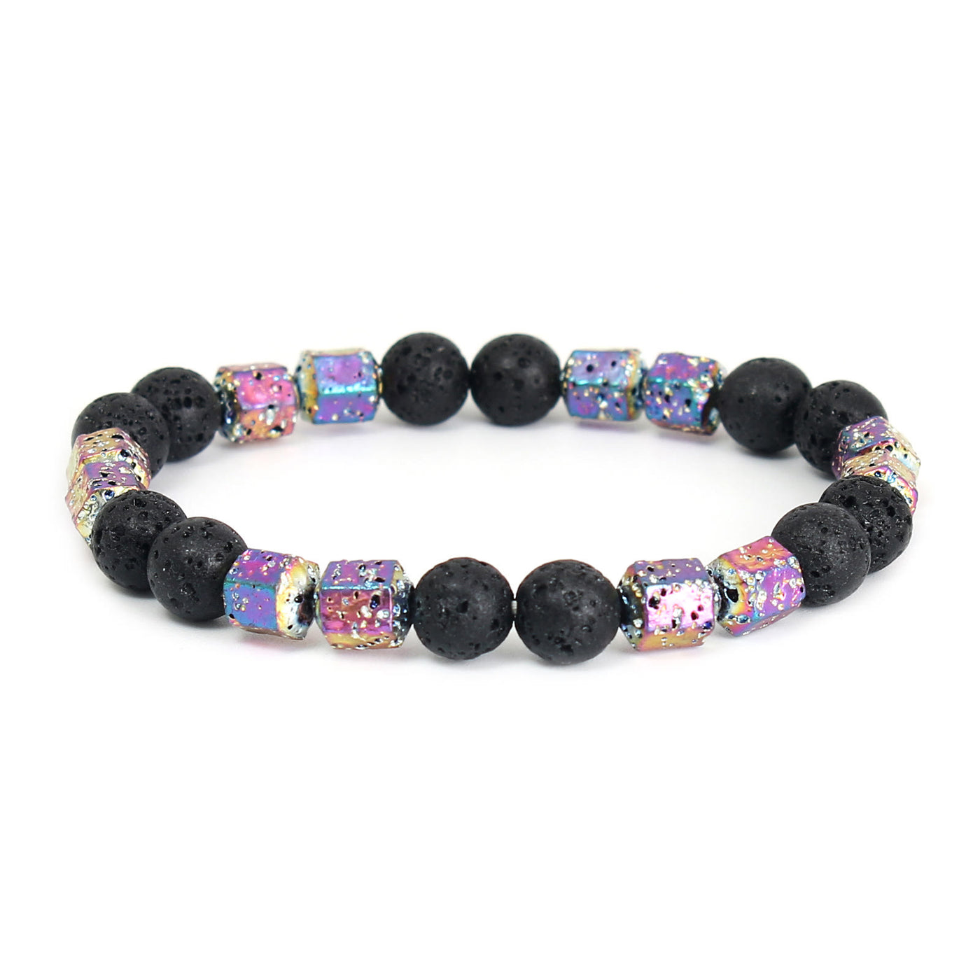 Olivenorma Electroplated Hematite Lava Stone Black Onyx Beaded Bracelet