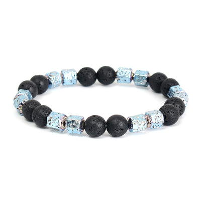 Olivenorma Electroplated Hematite Lava Stone Black Onyx Beaded Bracelet