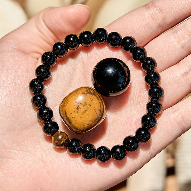 Olivenorma Natural Obsidian Tiger Eye Beaded Bracelet