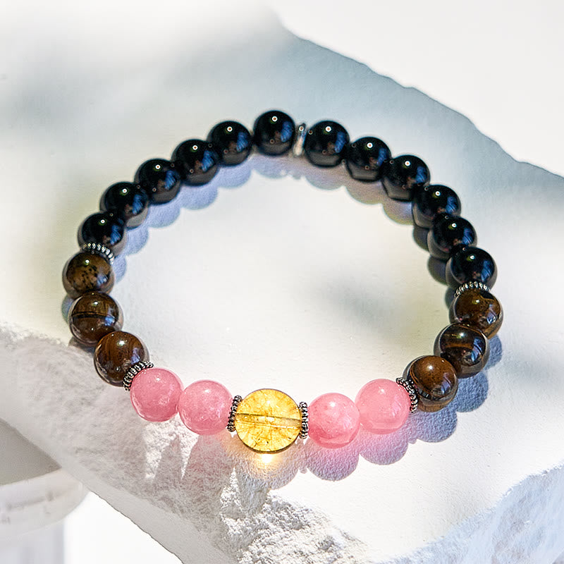 Olivenorma Obsidian Tiger Eye Rhodonite Beaded Bracelet