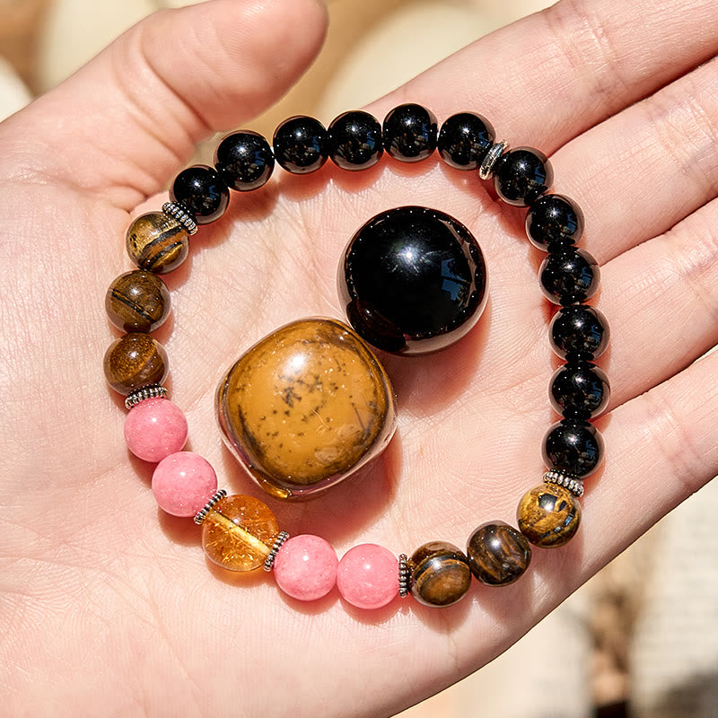 Olivenorma Obsidian Tiger Eye Rhodonite Beaded Bracelet