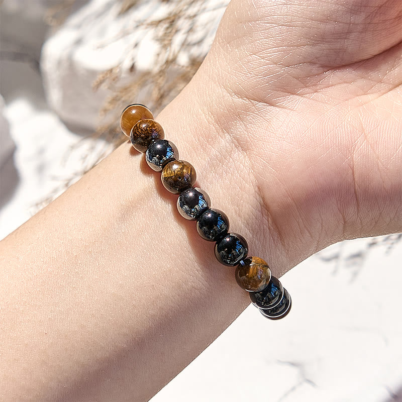 Olivenorma 8mm Tiger Eye Obsidian Beaded Bracelet