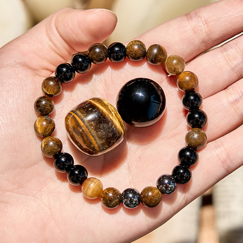 Olivenorma 8mm Tiger Eye Obsidian Beaded Bracelet