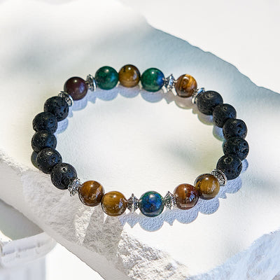 Olivenorma Lava Stone Tiger Eye African Turquoise Beaded Bracelet