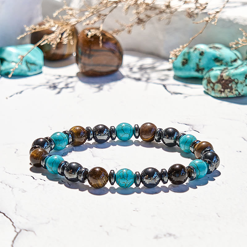 Olivenorma Hematite Tiger Eye Turquoise Beaded Bracelet