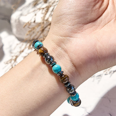 Olivenorma Hematite Tiger Eye Turquoise Beaded Bracelet