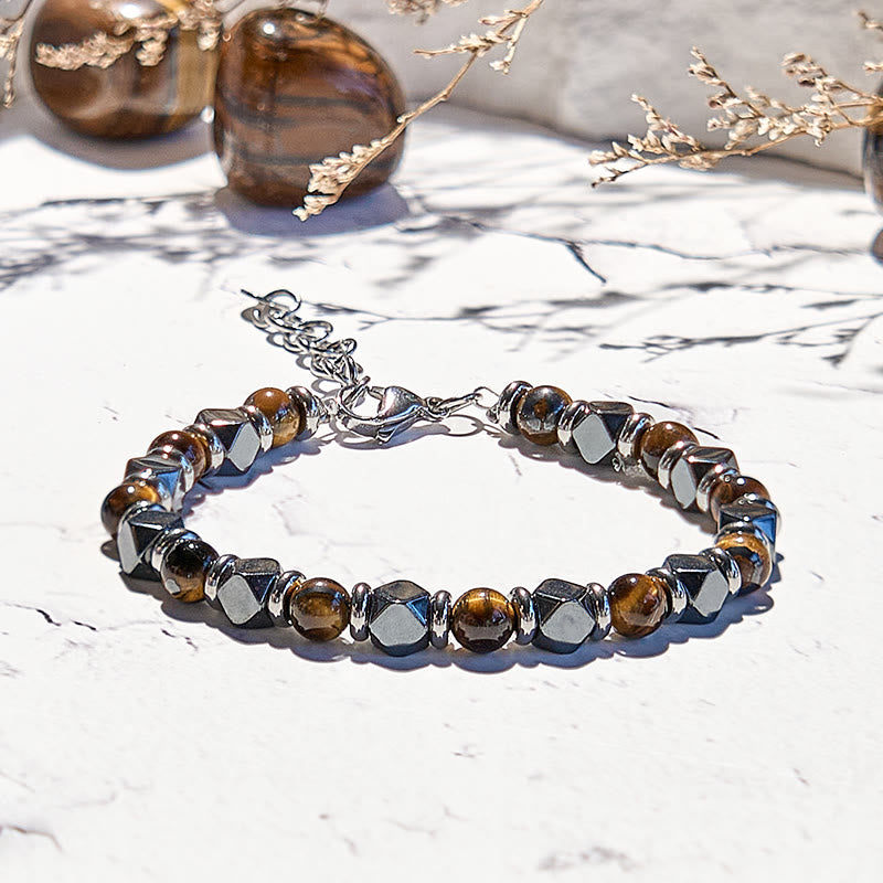 Olivenorma Diamond Hematite Tiger Eye Beaded Bracelet