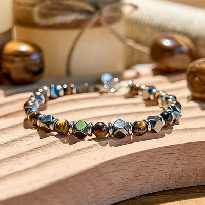 Olivenorma Diamond Hematite Tiger Eye Beaded Bracelet