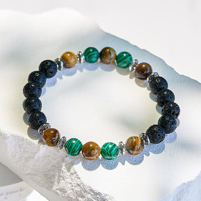 Olivenorma Lava Stone Malachite Tiger Eye Beaded Bracelet