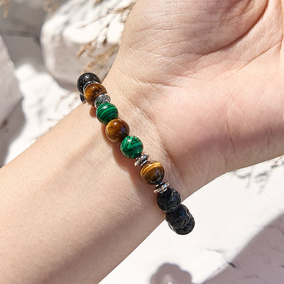 Olivenorma Lava Stone Malachite Tiger Eye Beaded Bracelet