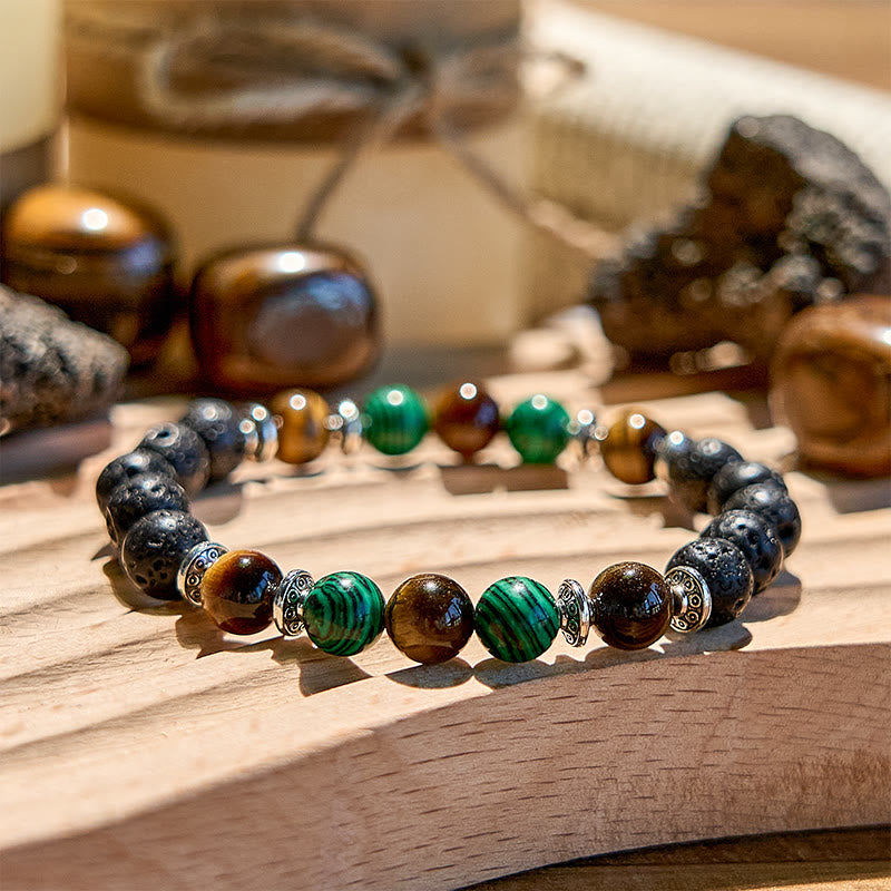 Olivenorma Lava Stone Malachite Tiger Eye Beaded Bracelet