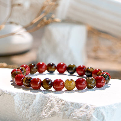 Olivenorma Natural Red Jasper Tiger Eye Beaded Bracelet