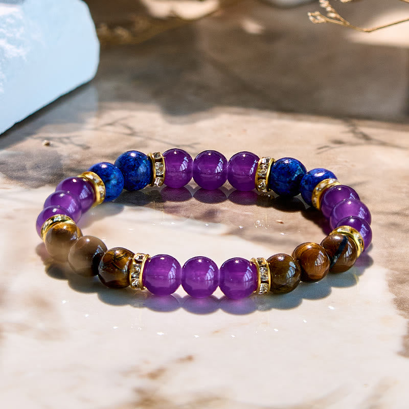 Olivenorma Amethyst Tiger Eye Lapis Lazuli Beaded Bracelet