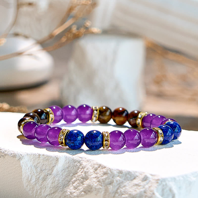 Olivenorma Amethyst Tiger Eye Lapis Lazuli Beaded Bracelet