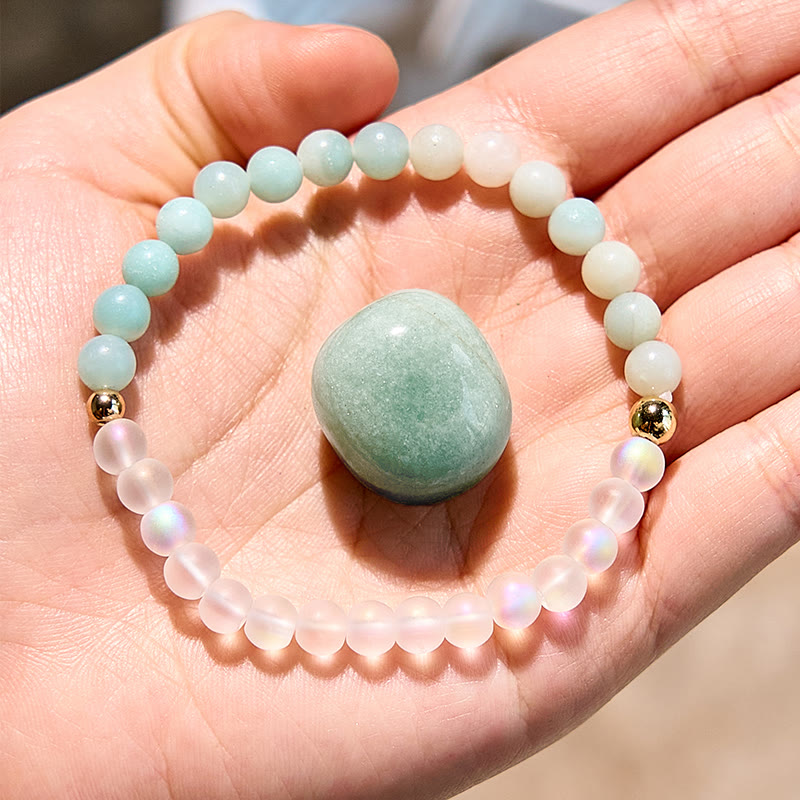 Olivenorma Natural Amazonite Moonstone Beaded Bracelet