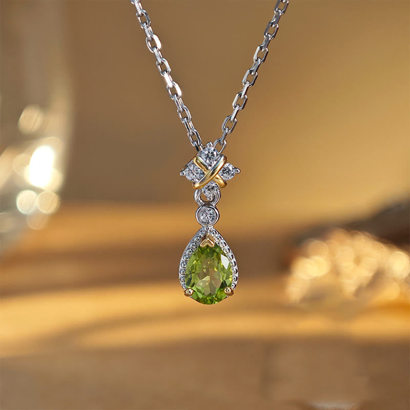 Olivenorma Natural Peridot Sterling Silver Necklace Ring