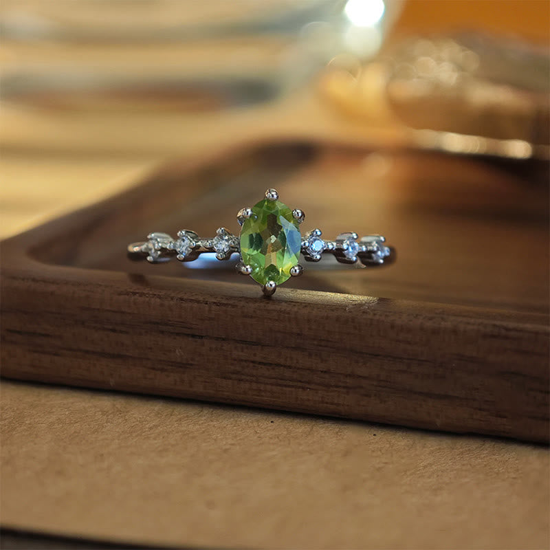 Olivenorma Natural Peridot Sterling Silver Necklace Ring