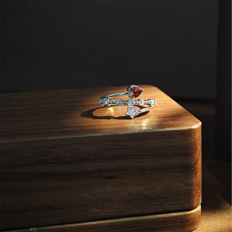 Olivenorma Natural Garnet Heart Star Ring