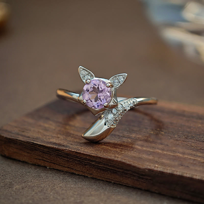 Olivenorma Natural Amethyst Sterling Silver Adjustable Ring