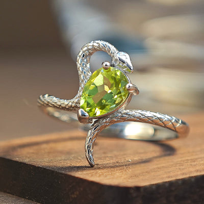 Olivenorma Natural Peridot Silver Snake Ring