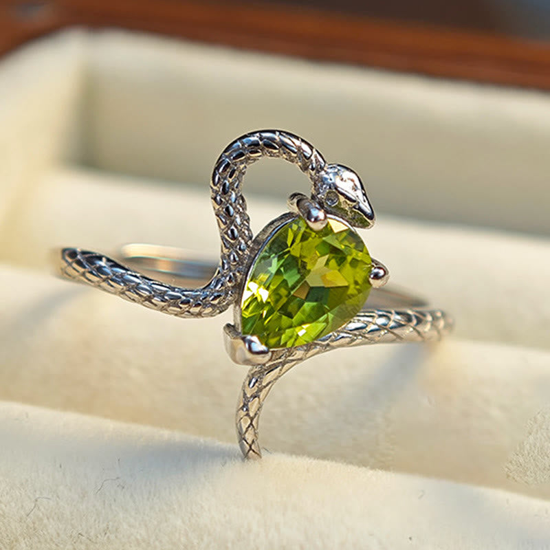 Olivenorma Natural Peridot Silver Snake Ring