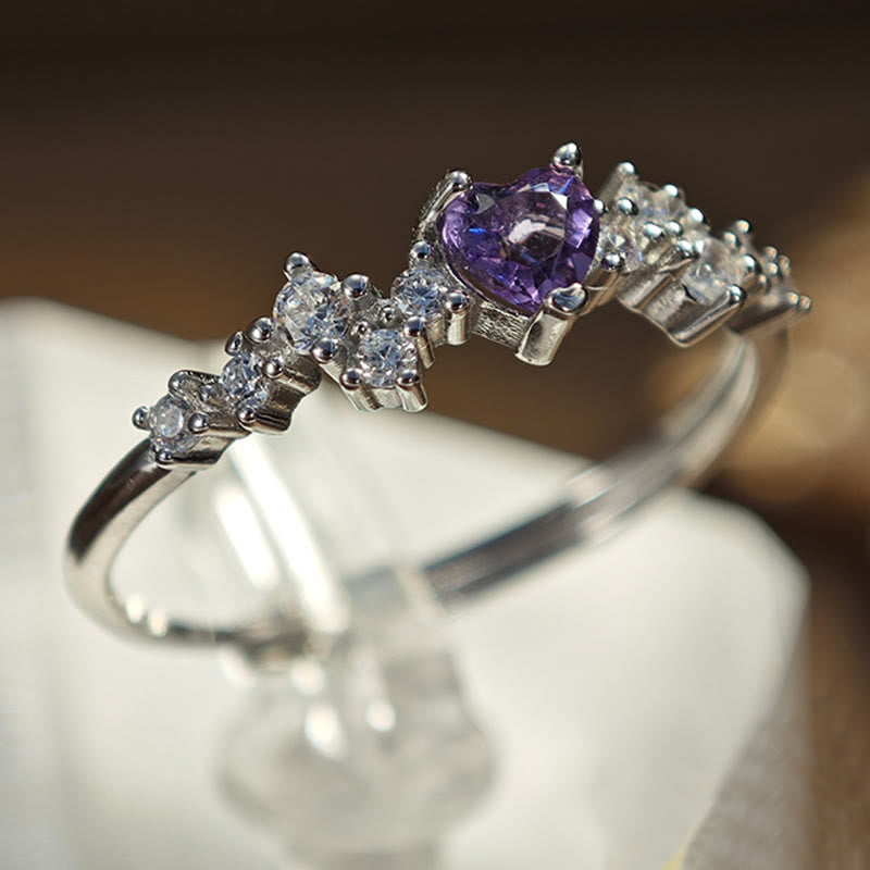 Olivenorma Natural Amethyst Heart Shape Ring