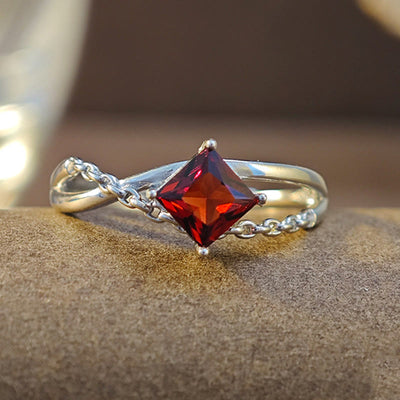 Olivenorma Diamond Cut Natural Garnet Ring